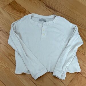 Everlane Cream Long Sleeve Henley Top